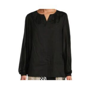 NWT Halston Black Puff Sheer Sleeve Blouse Medium